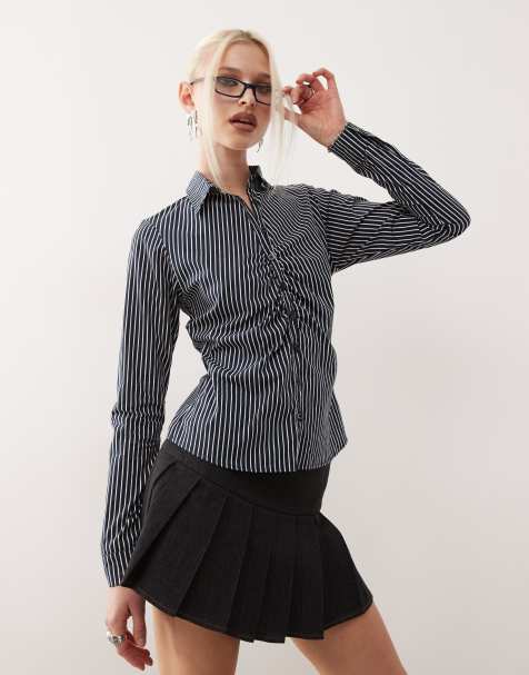 Motel tarsi mono stripe fitted shirt in navy - view 1