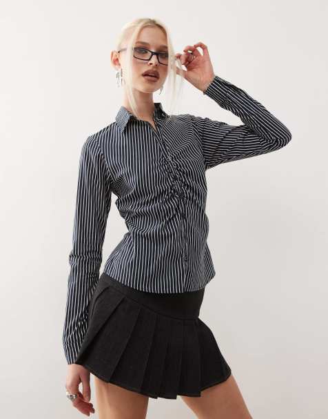Motel tarsi striped fitted shirt in navy - view 1