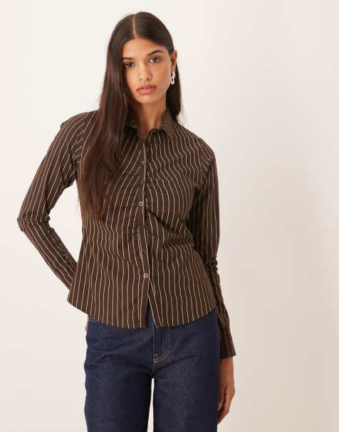 Motel Tarsi tailored pinstripe shirt in brown - view 1