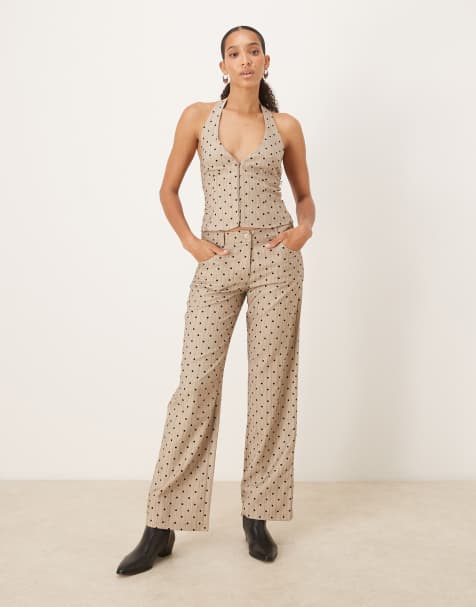 Motel co-ord Tatina polka dot trouser in beige