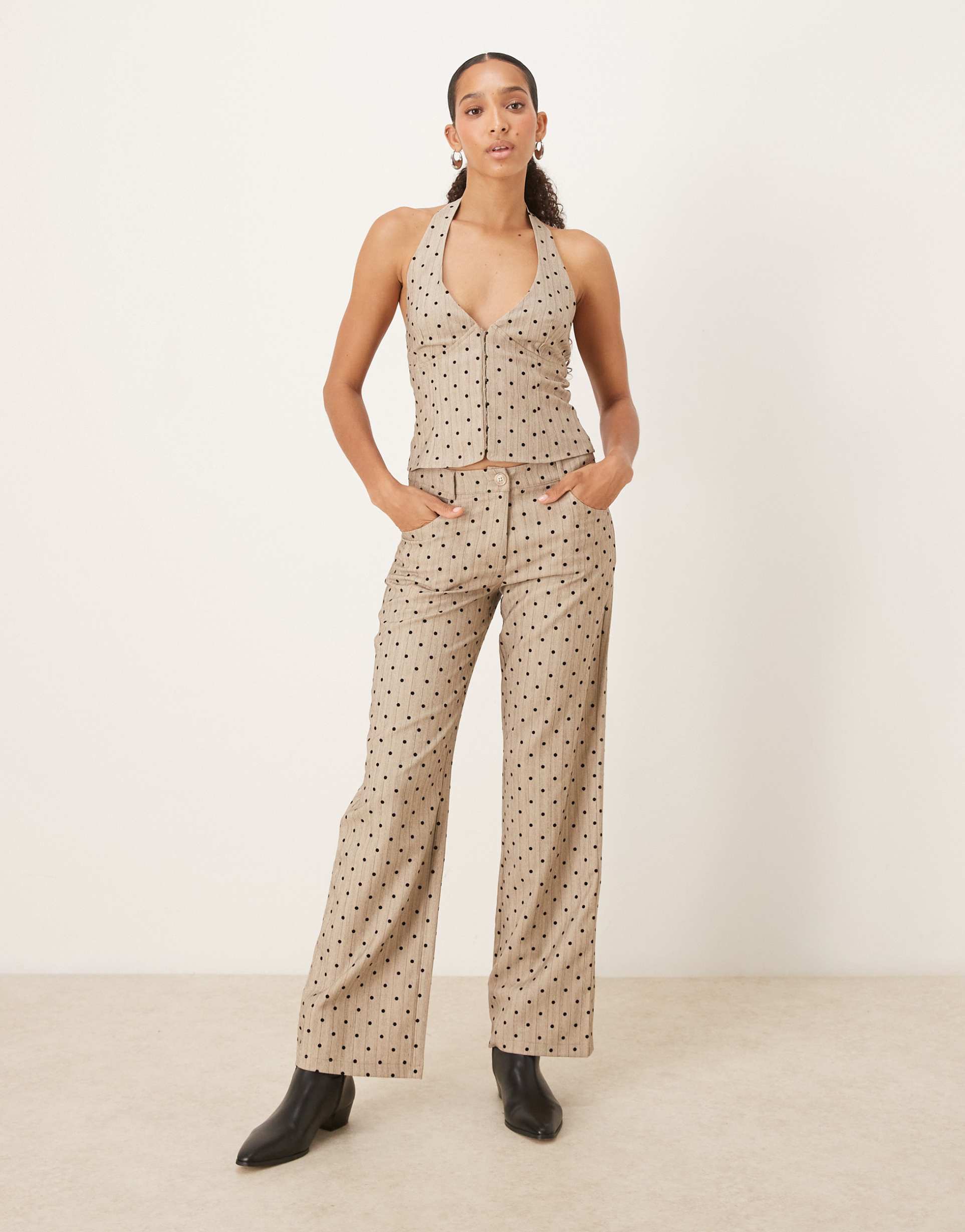 motel tatina polka dot pants in beige - part of a set