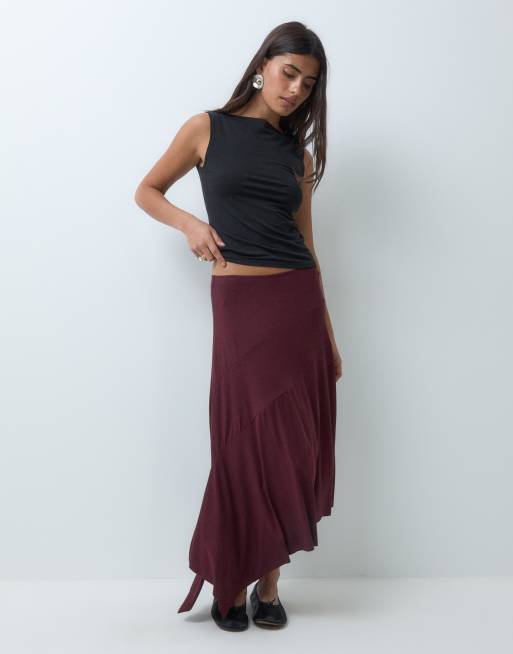 Motel temisi asymmetrische jersey midi-rok in donkerpaars, 3 van 5