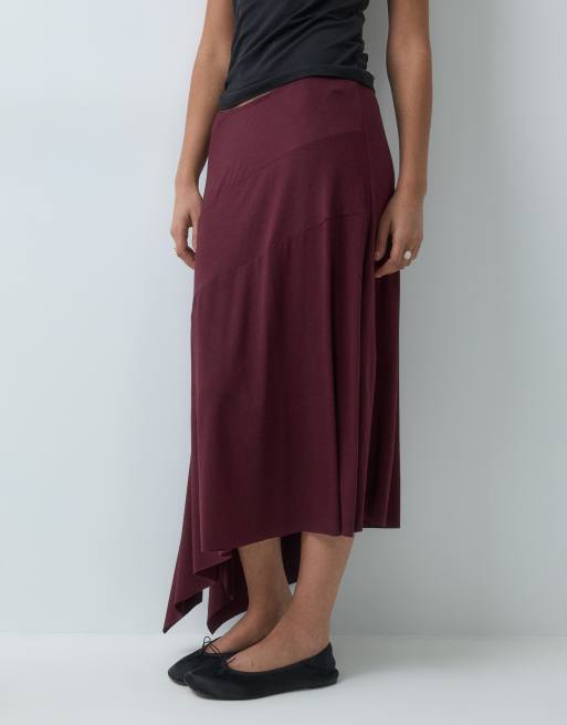 Motel Temisi Jersey-Midirock mit asymmetrischem Schnitt in dunklem Pflaumenton, 2 von 5
