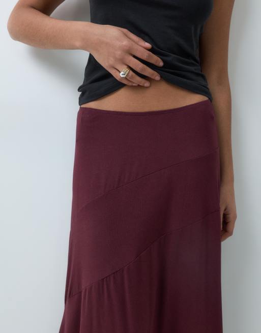 Motel Temisi Jersey-Midirock mit asymmetrischem Schnitt in dunklem Pflaumenton, 4 von 5