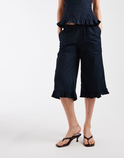 Motel Tenison ruffle edged capri pants in dark navy (part of a set), 2 of 5