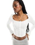 [Motel] Motel textured scoop neck flared sleeve top in ivory-White 2XS IVORY
