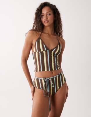 Motel - Thorin - Gestreifter Tankini in Braun-Blau-Brown