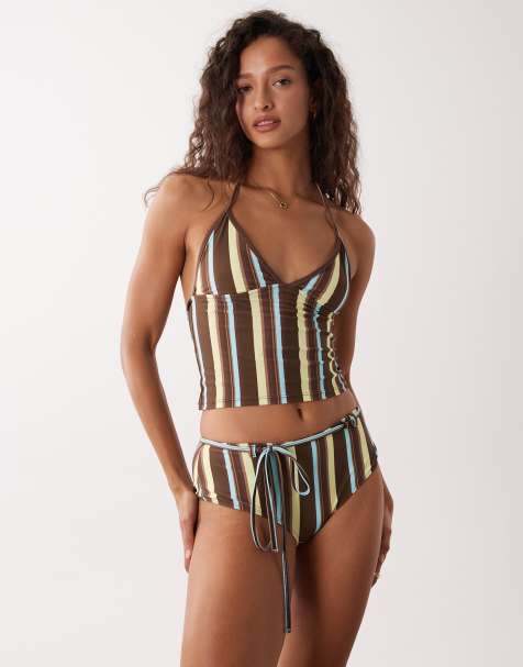 Motel - Thorin - Top tankini marrone e blu a righe - view 1