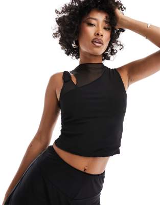 Motel Tie Shoulder Mesh Tank Top In Black