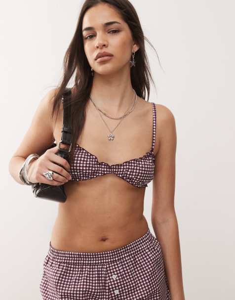 Motel tiga gingham bralette in wine - part of a set - view 1