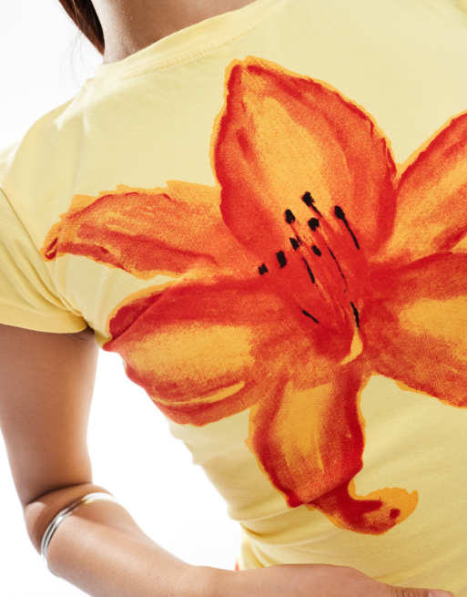 Motel Tiona hibiscus print t-shirt in lemonade yellow | ASOS