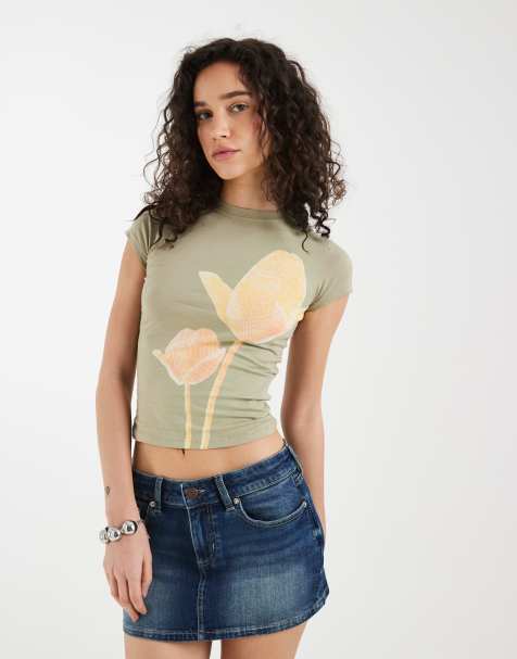 Motel – Tiona – Oberteil in Schiefergrün mit verschwommenem Lilienprint - view 1