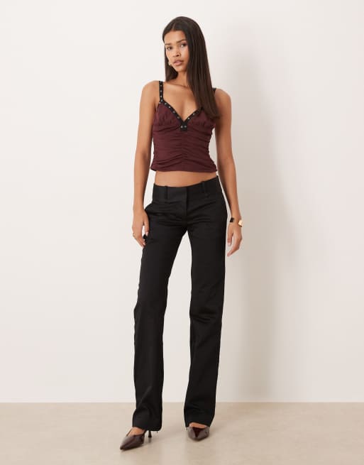 Motel Tolani ruched top in wine, 3 of 4