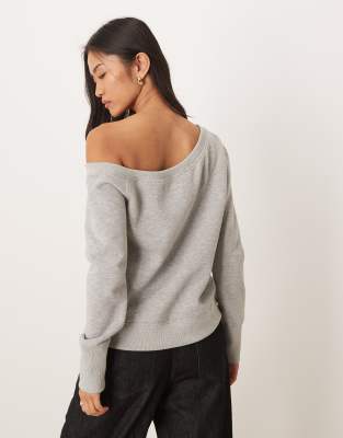 Motel Toria Off-shoulder Sweatshirt In Gray