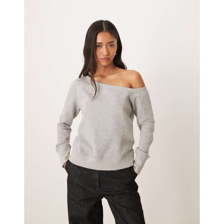 Motel Toria off shoulder sweatshirt in grey marl | ASOS