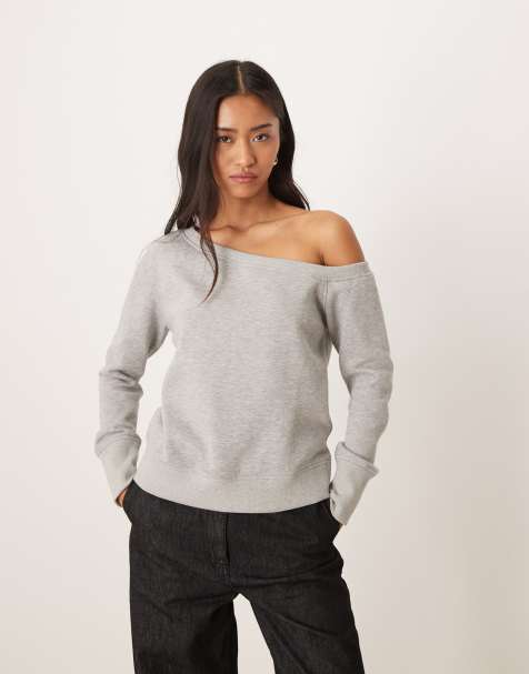 Motel Toria off shoulder sweatshirt in grey marl