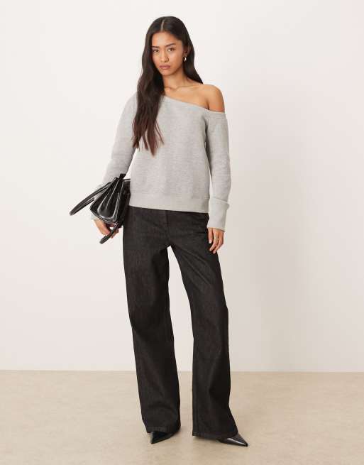 Motel Toria off shoulder sweatshirt in grey marl, 3 of 4