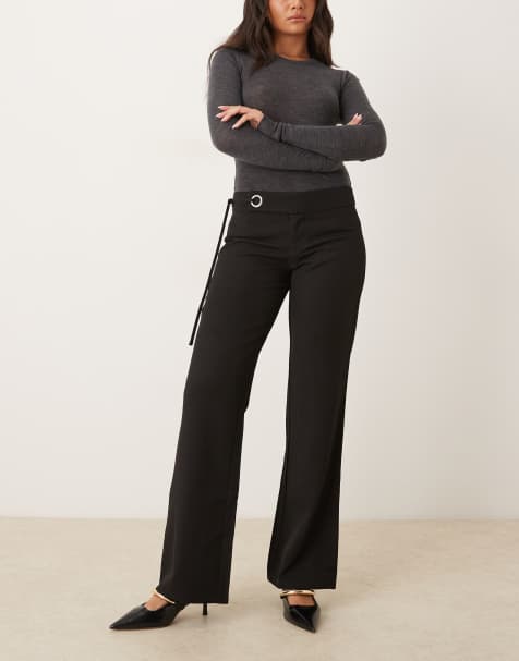 Motel Tova tie tailored trouser in black