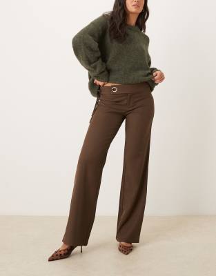 Motel Tova Tie Waist Tailored Pants In Brown