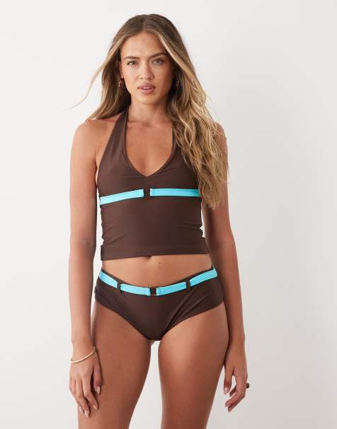 Motel Towi swim top in Brown blue