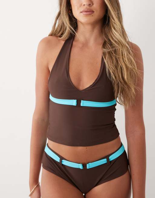 Motel Towi swim top in Brown blue, 2 of 4