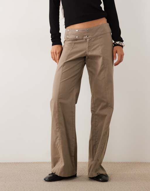 Motel townes stud detail pant in grey brown, 2 of 5