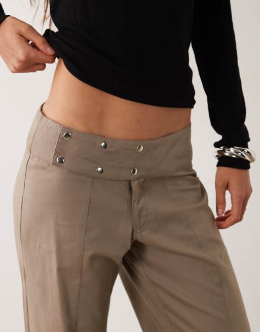 Motel townes stud detail pant in grey brown, 3 of 5