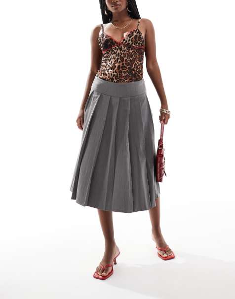 Motel trisma pleated midi skirt in grey - view 1