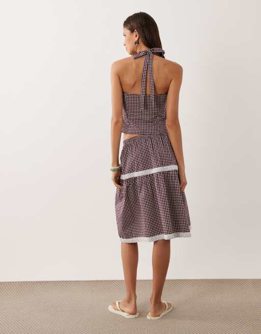 Motel Trixie midi skirt in wine gingham - part of a set, 3 of 5