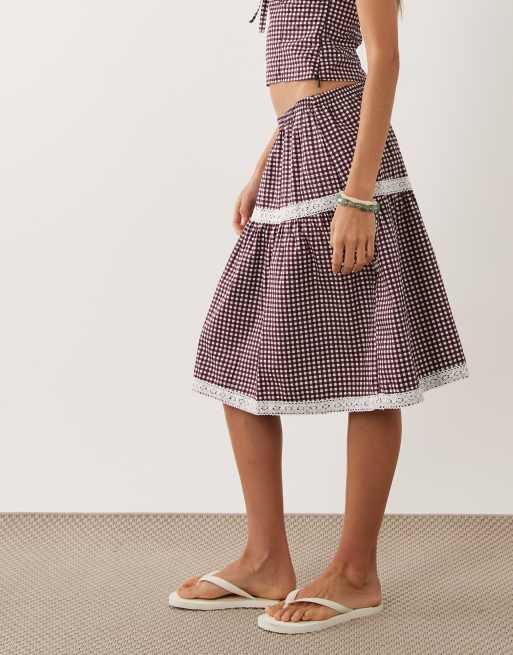 Motel Trixie midi skirt in wine gingham - part of a set, 5 of 5