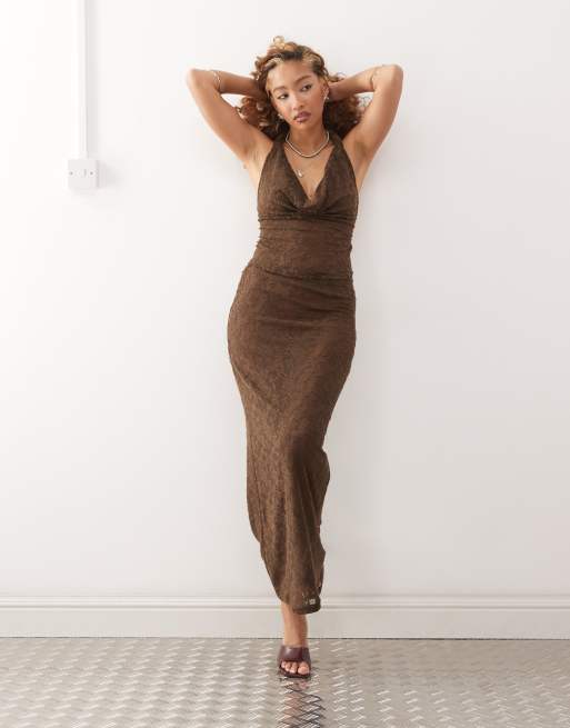 Motel tulus lace maxi skirt in dark brown, 2 of 5