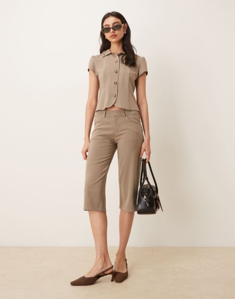 Motel tunia co-ord capri trousers in light taupe - view 1