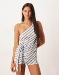 [Motel] Motel Uberta asymmetric tie-detail top in light blue (part of a set) XL STRIPE LIGHT BLUE