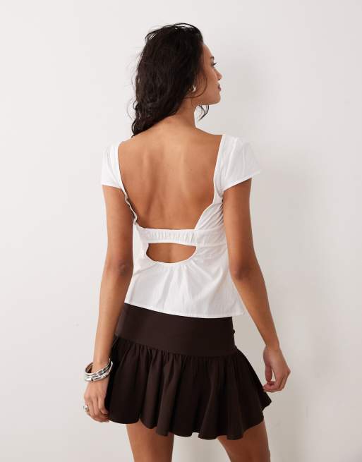Motel Uliva cap sleeve corset poplin top in white, 2 of 4