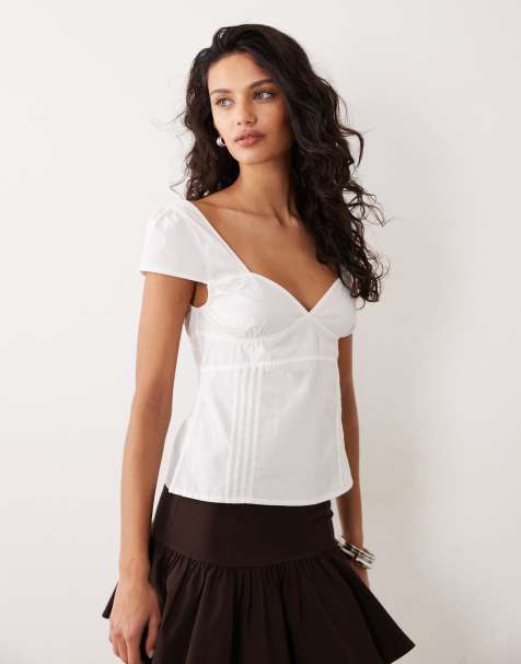 Motel - Uliva - Top corset en popeline à mancherons - Blanc - view 1