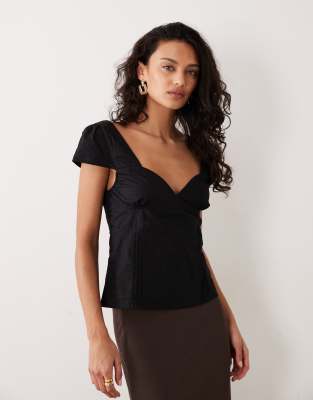 Motel - Uliva - Top corset en popeline à mancherons - Noir