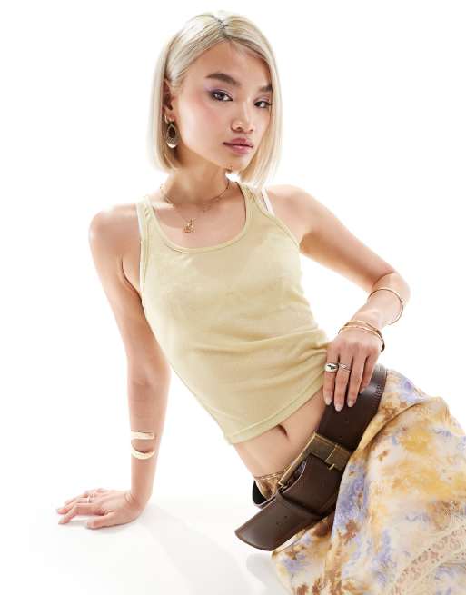Motel Umika scoop neck shimmer singlet in lime