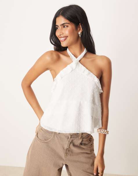 Motel Uran dobby halter top in white - view 1