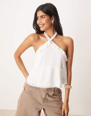 uran textured halter top in white