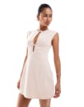 [Motel] Motel Vadanni bow front mini dress in light blush-Pink L Light blush