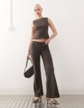 [Motel] Motel Vallen tie-front faux suede pants in dark brown S Dark brown