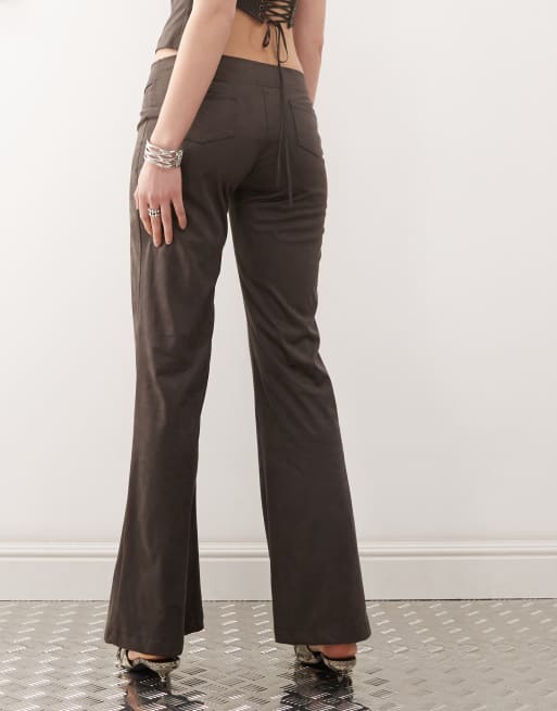 Motel Vallen tie-front faux suede pants in dark brown, 4 of 5
