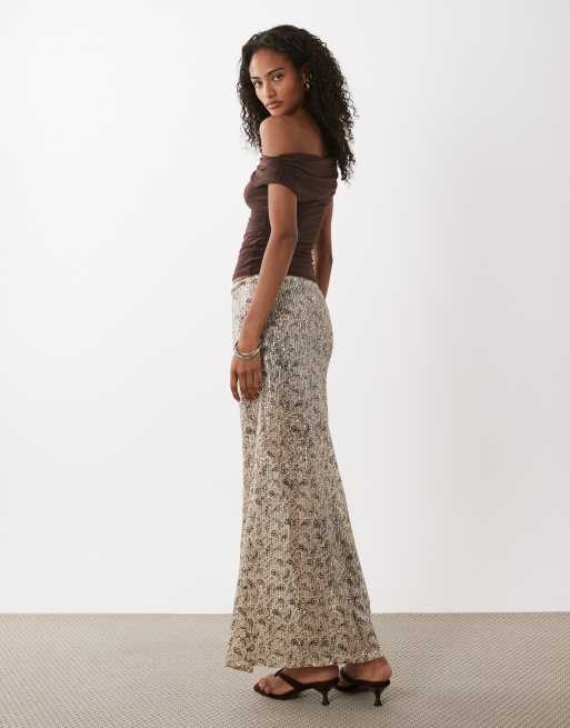 Motel - Vanessa - Maxi rok met lovertjes in paisley goud, 2 van 5