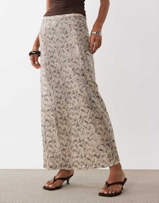 Motel - Vanessa - Maxi rok met lovertjes in paisley goud, 3 van 5