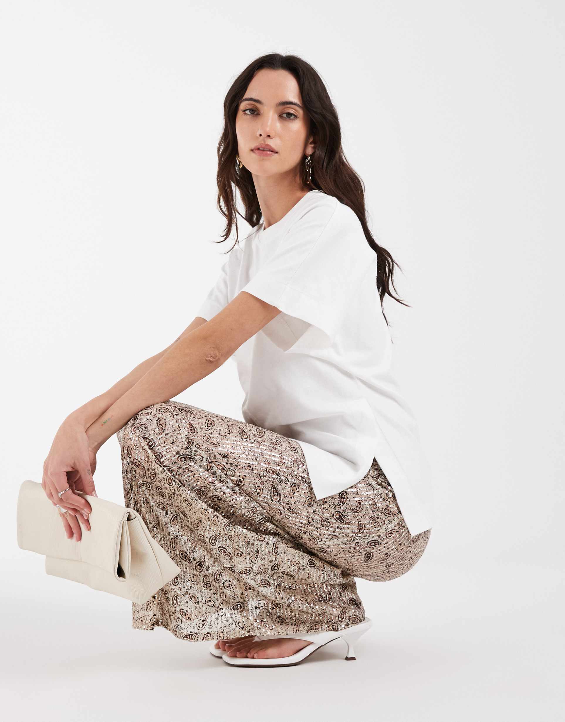 motel vanessa maxi sequin skirt in paisley gold