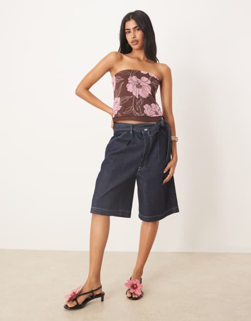 Motel varsha bandeau floral mesh top in brown and pink, 2 of 4