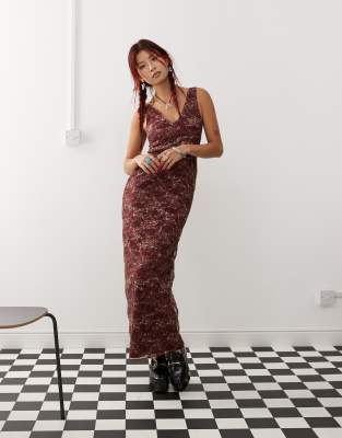 vatika abstract leopard print maxi dress in burgundy-Red