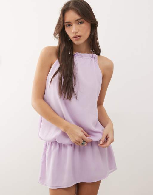 Motel Veloria high neck halter drop waist dress in lilac, 2 of 4
