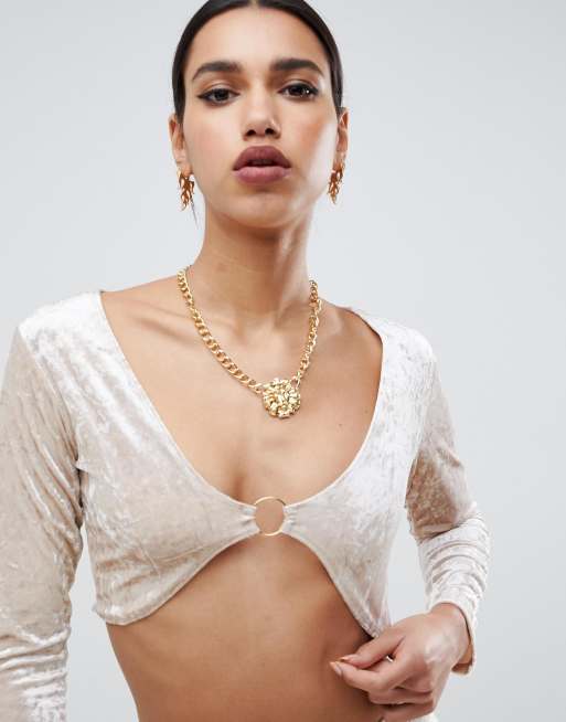 Motel velvet crop top with metal clasp co-ord, 3 of 4