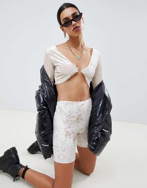 Motel velvet crop top with metal clasp co-ord, 4 of 4
